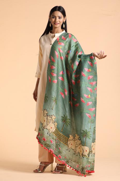 Tussar Linen Pichwai Dupatta