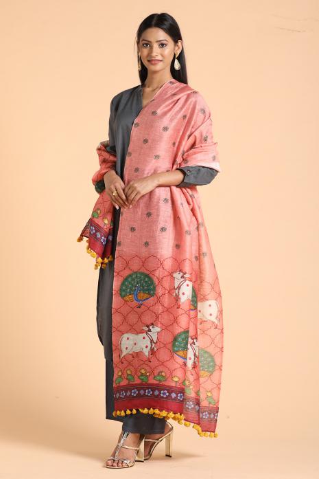 Tussar Linen Pichwai Dupatta