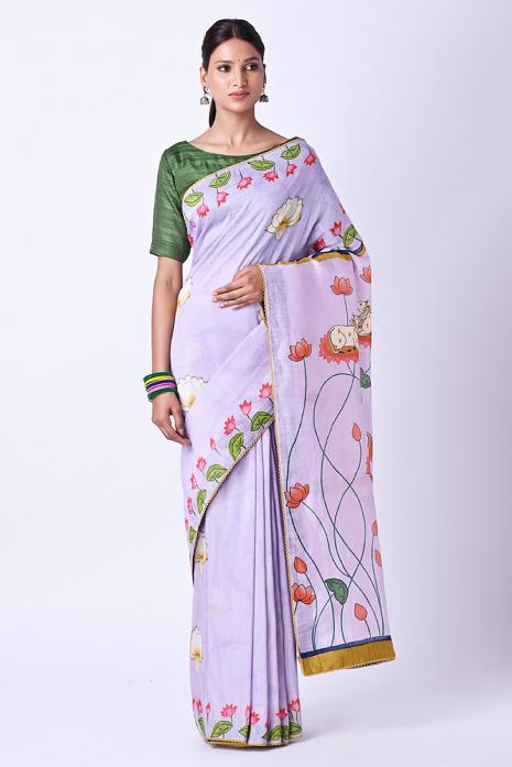 Handwoven Tussar Linen Pichwai Saree  