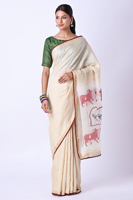 Handwoven Tussar Jamdaani Pichwai Saree