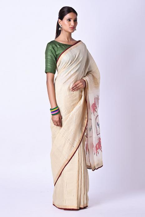 Handwoven Tussar Jamdaani Pichwai Saree