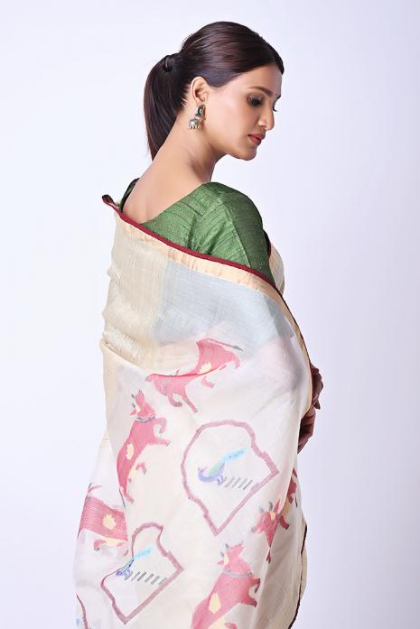 Handwoven Tussar Jamdaani Pichwai Saree