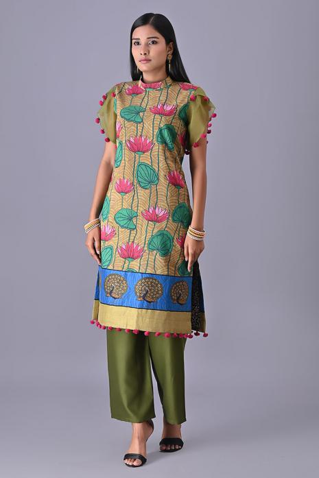 Tussar Silk & Linen Tunic with Organza Sleeves