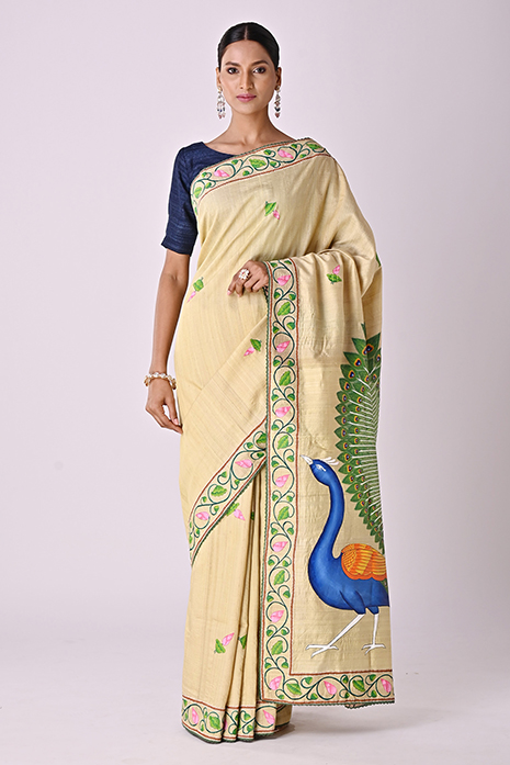 Tussar Handpainted Pichwai Saree