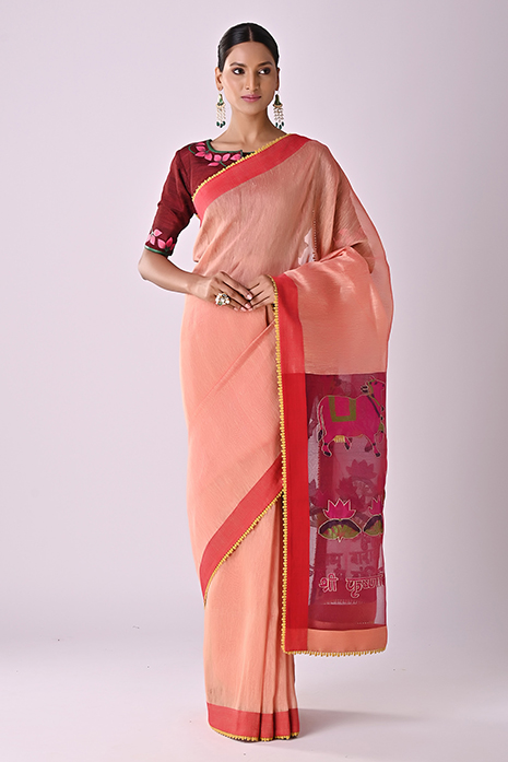 Pichwai Jamdaani Tussar Linen Saree