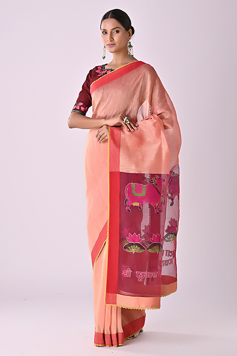 Pichwai Jamdaani Tussar Linen Saree