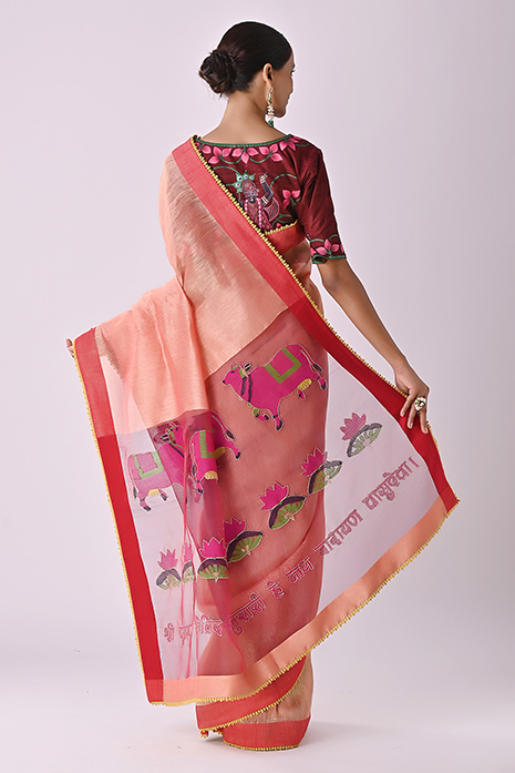 Pichwai Jamdaani Tussar Linen Saree