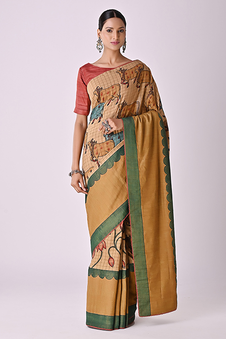 Pichwai Kalamkari Silk Saree