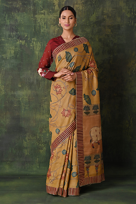 Pichwai Kalamkari Tussar Saree