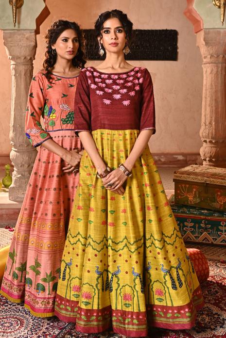 Pichwai Print & Embroidered Gown