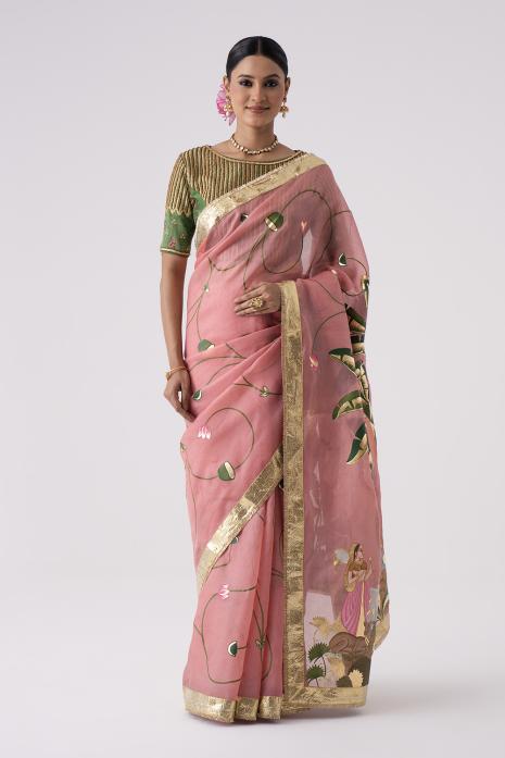 Hand Painted & Foil work Pichwai Saree