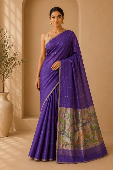  Royal Purple Jamdani Handwoven Saree