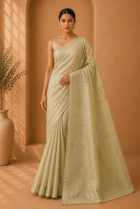 Light Green Pichwai Handwoven Organza Saree