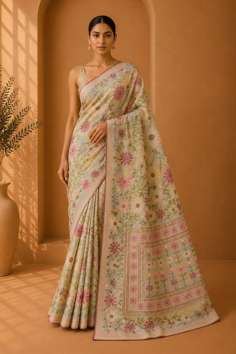 Ivory Jamdani Handwoven Saree