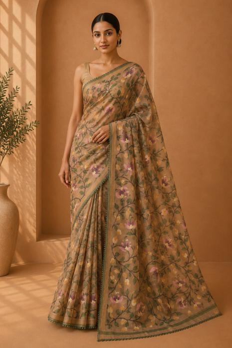 Brown Jamdani Handwoven Saree