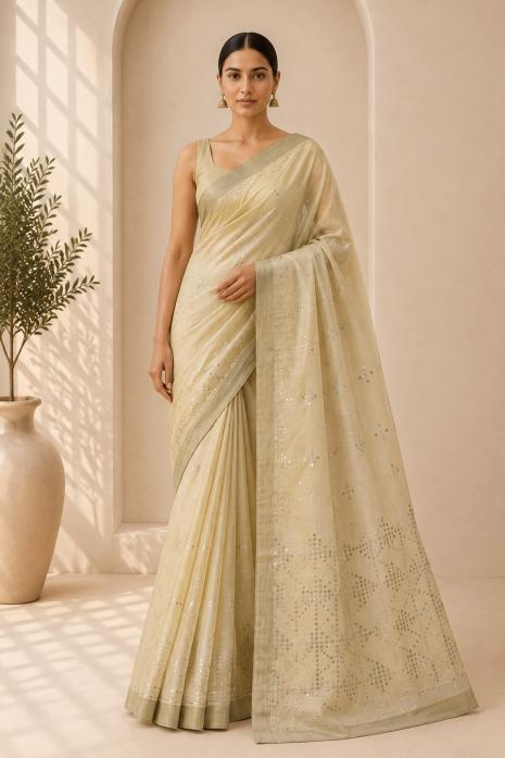 Ivory Handwoven Organza Saree
