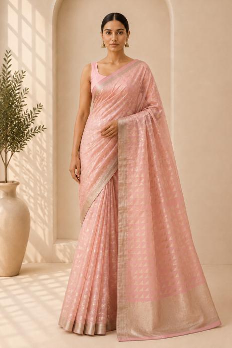 Pink Handwoven Jamdani Saree
