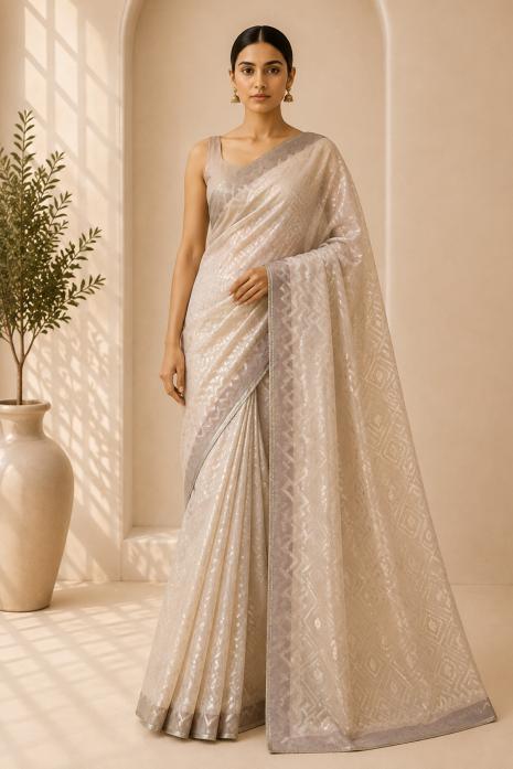 Beige Handwoven Jamdani Saree