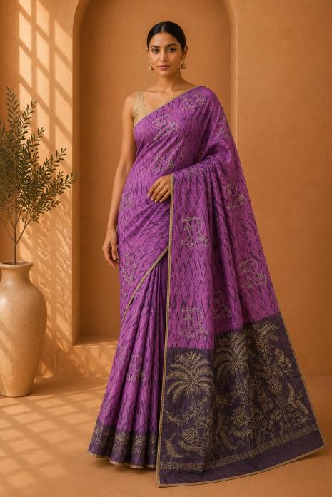 Purple Pichwai Handwoven Saree