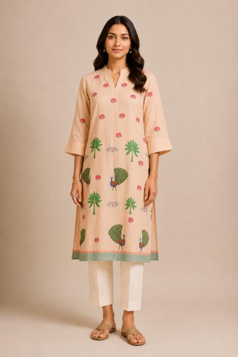 Peach Pichwai linen Tunic