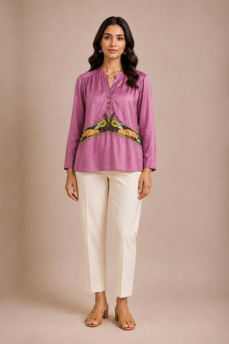 Purple Pichwai Hand Embroidered Top