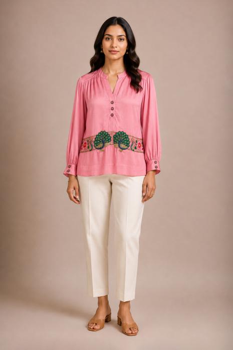 Blush Pink Pichwai Hand Embroidered Top