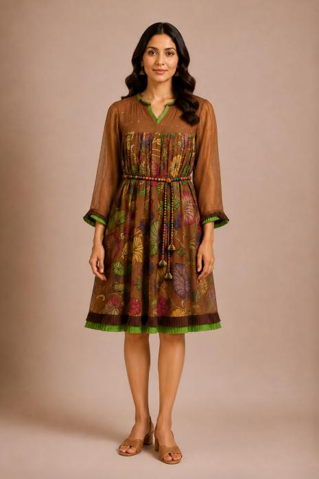 Brown Pichwai Kalamkari Dress