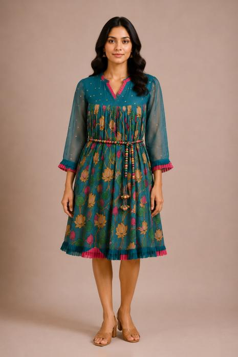 Blue Pichwai Kalamkari Dress