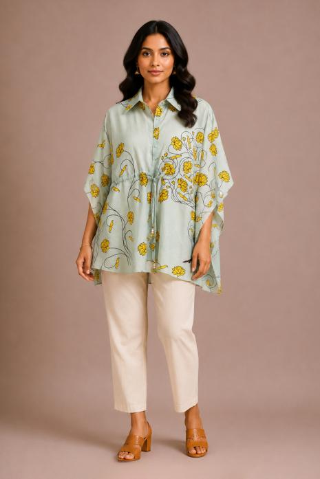 Sea Green Pichwai Long Shirt