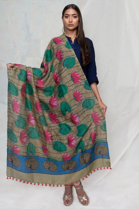 Tussar Linen Pichwai Dupatta