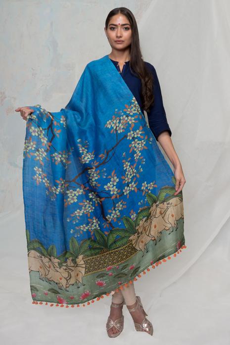 Tussar Linen Pichwai Dupatta