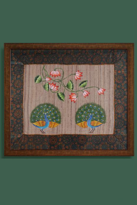 Multi Colour Traditional Handpainted Pichwai Art Wall Painting on Ghicha Silk