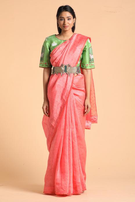 Organza Saree with Pichwai Blouse & Belt